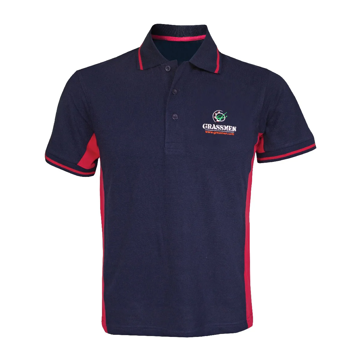 "GRASSMEN" Unisex Adults Two Toned Navy & Red Polo Shirt