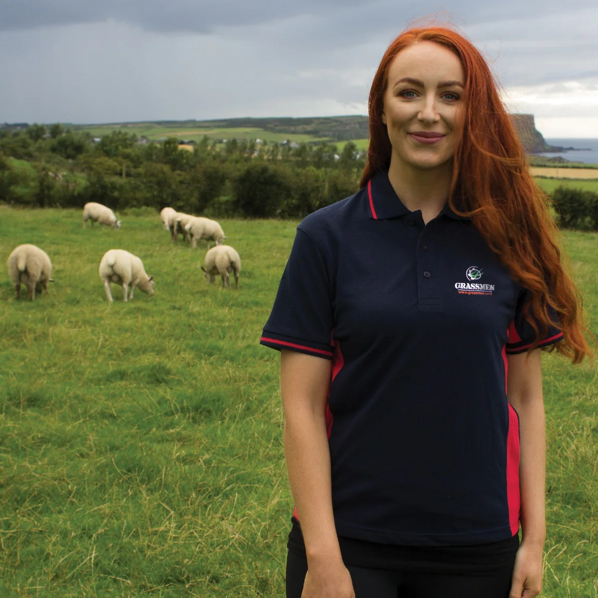 "GRASSMEN" Unisex Adults Two Toned Navy & Red Polo Shirt - Image 3
