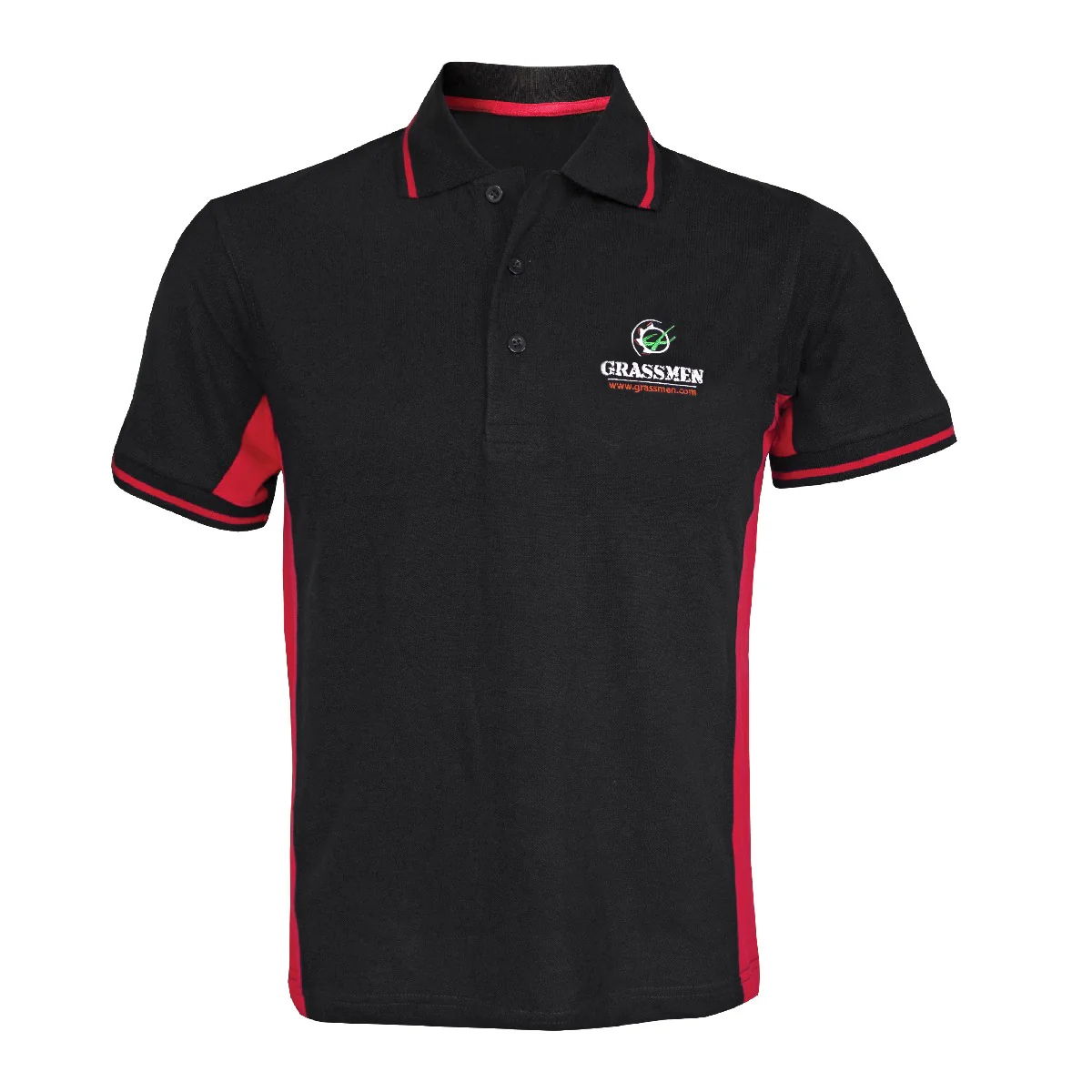 "GRASSMEN" Unisex Adults Two Toned Black & Red Polo Shirt