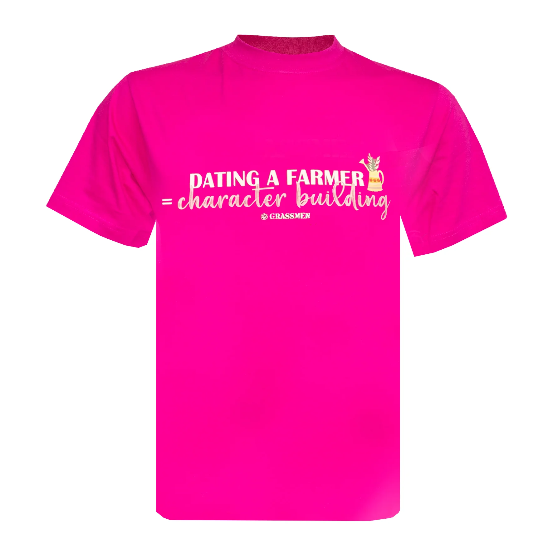 "Dating A Farmer = Character Building" Novelty Adults Pink T-Shirt
