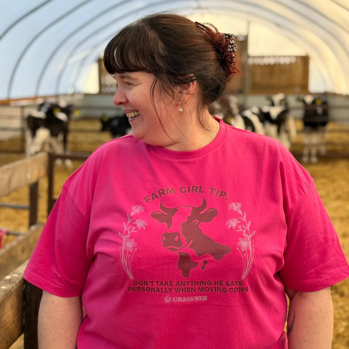 "Farm Girl" Novelty Adults Pink T-Shirt - Image 2