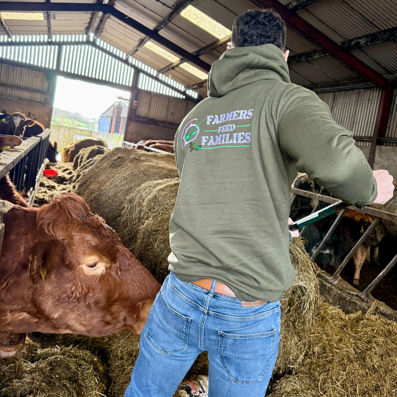 "Farmers Feed Families" Adults Khaki Green Hoodie - Image 14