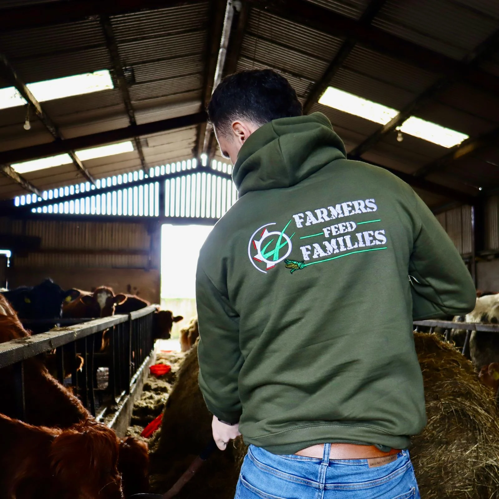 "Farmers Feed Families" Adults Khaki Green Hoodie - Image 5