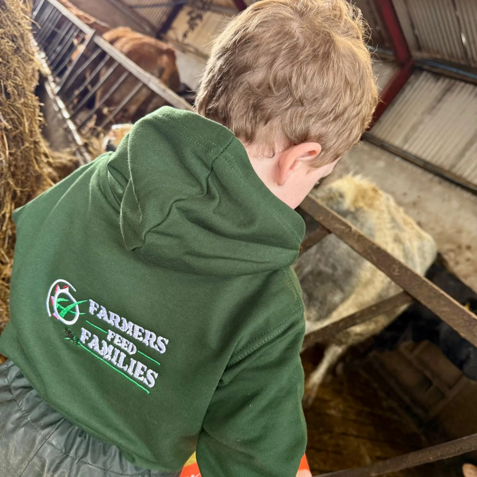 "Farmers Feed Families" Kids Bottle Green Hoodie - Image 27