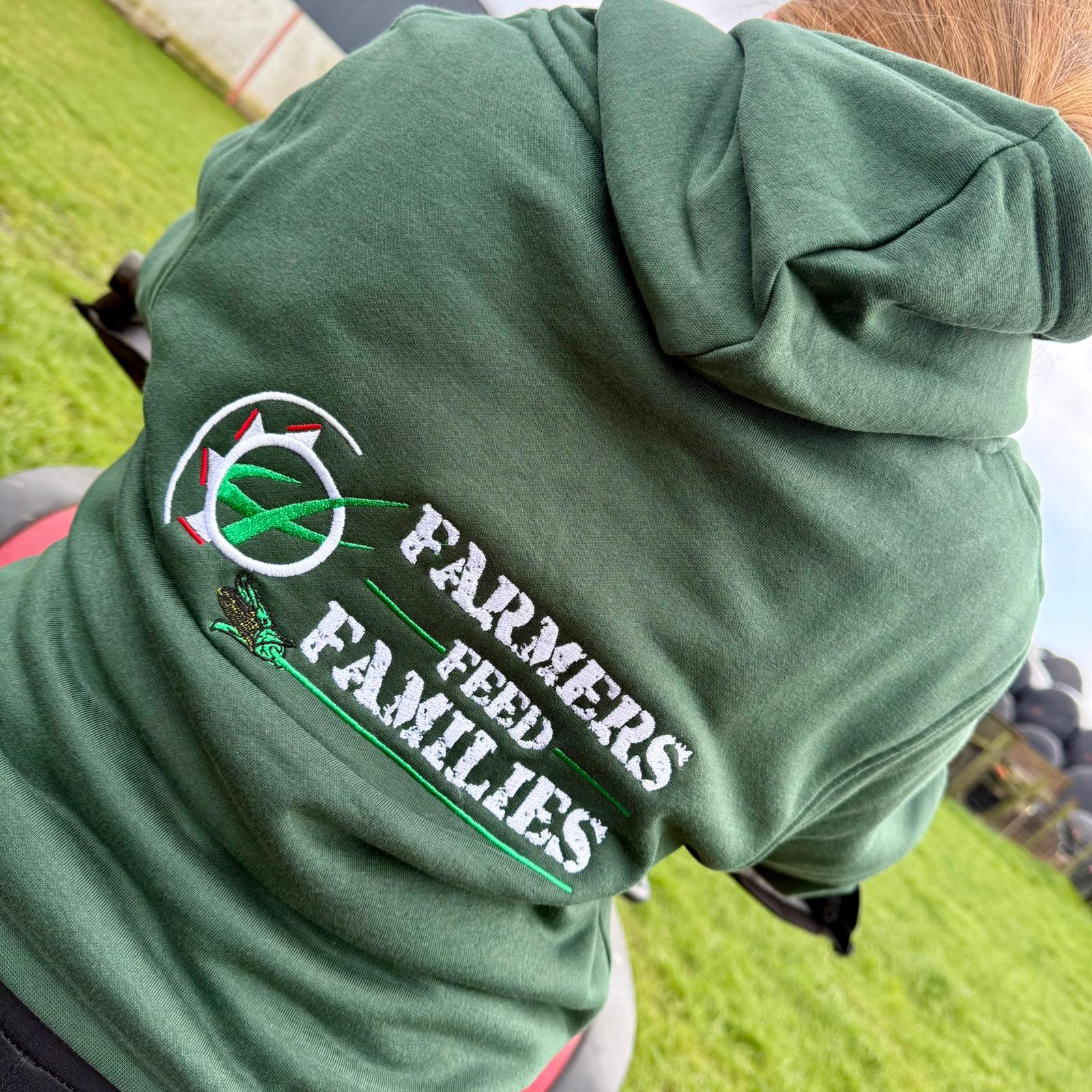 "Farmers Feed Families" Kids Bottle Green Hoodie - Image 6
