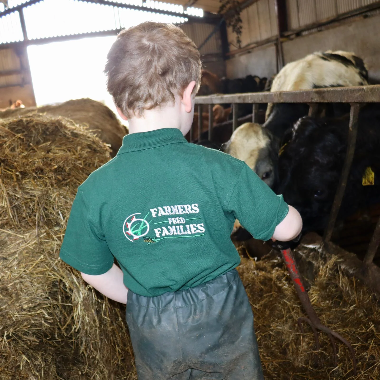 "Farmers Feed Families" Kids Bottle Green Polo Shirt - Image 6