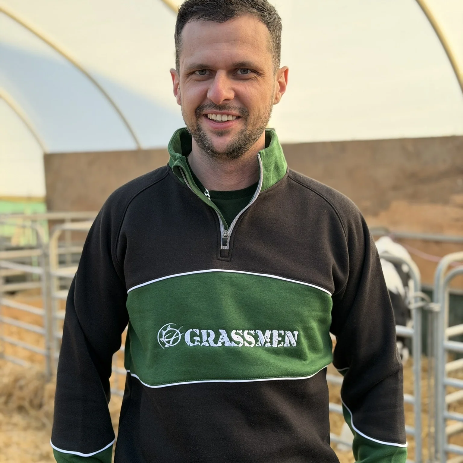 GRASSMEN Black, Green & White - Adults Unisex Cotton Quarter Zip - Image 3