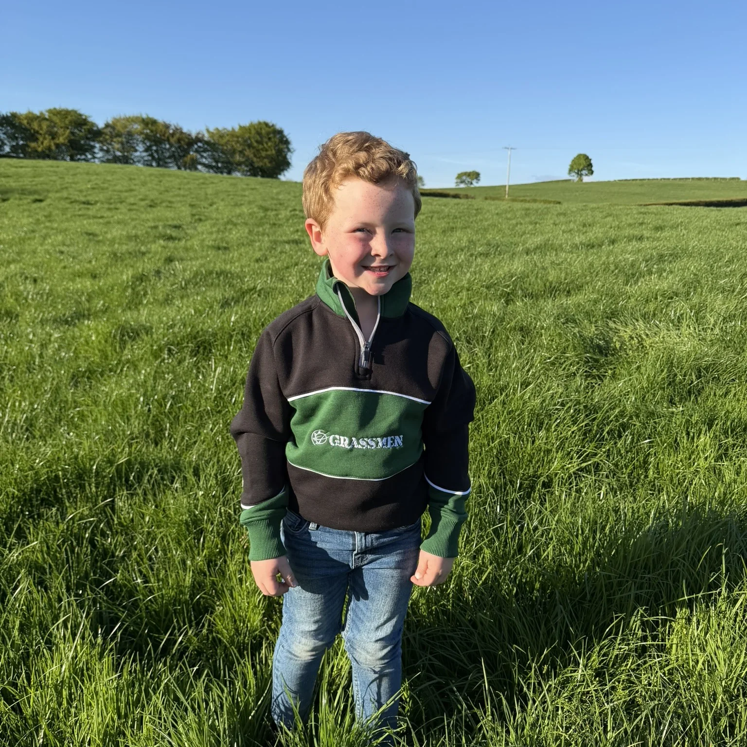GRASSMEN Black, Green & White - Kids Unisex Cotton Quarter Zip - Image 5