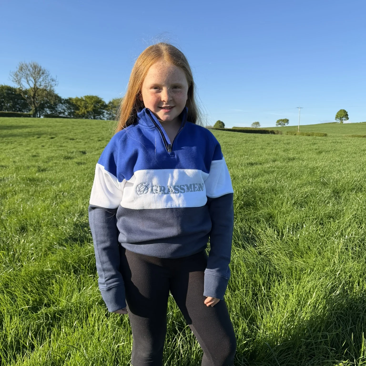 GRASSMEN Blue, White & Navy  - Kids Unisex Cotton Quarter Zip - Image 7