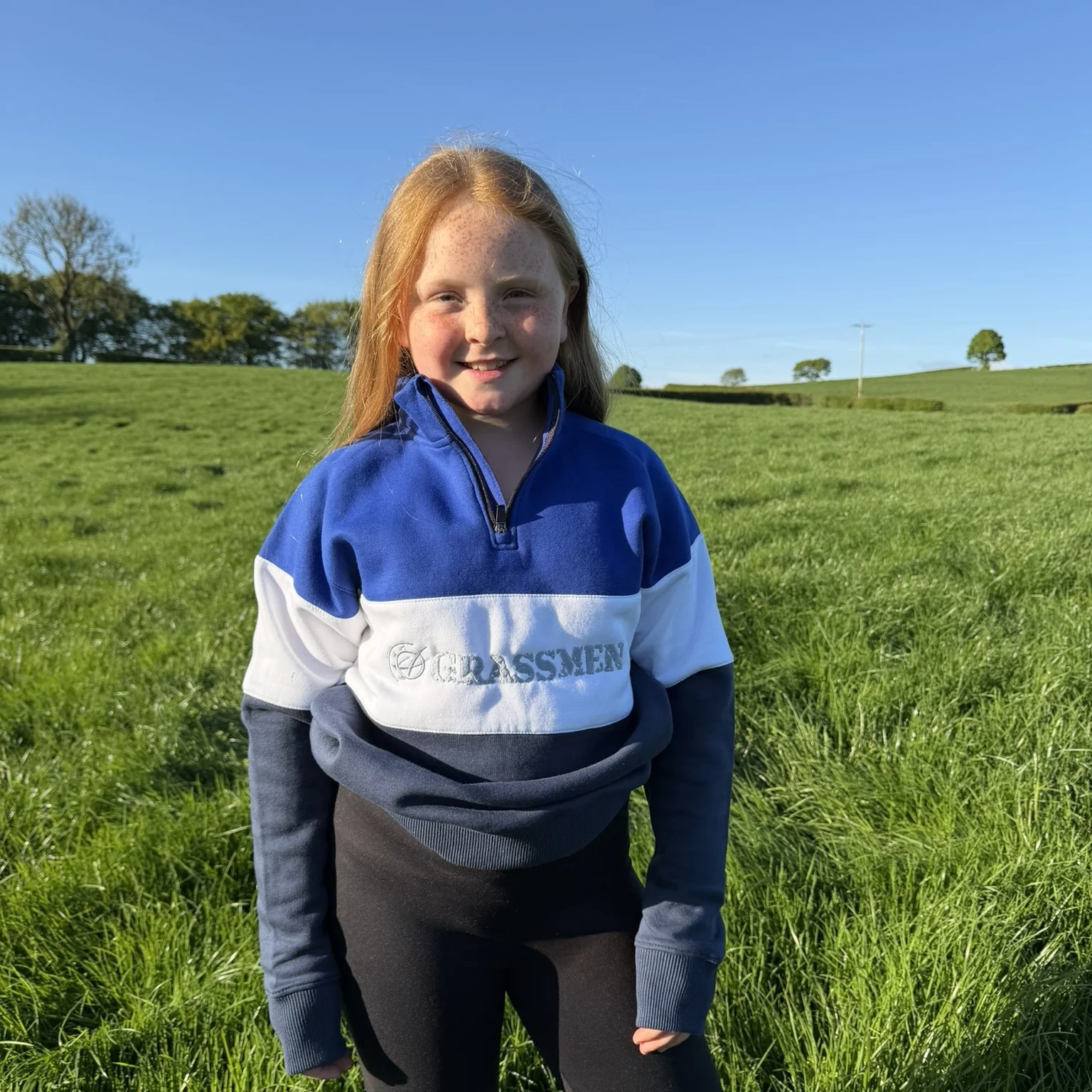 GRASSMEN Blue, White & Navy  - Kids Unisex Cotton Quarter Zip - Image 9