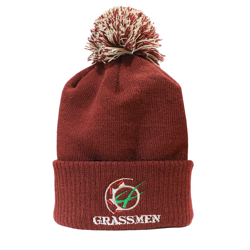 "GRASSMEN" Bobble Hat Burgundy