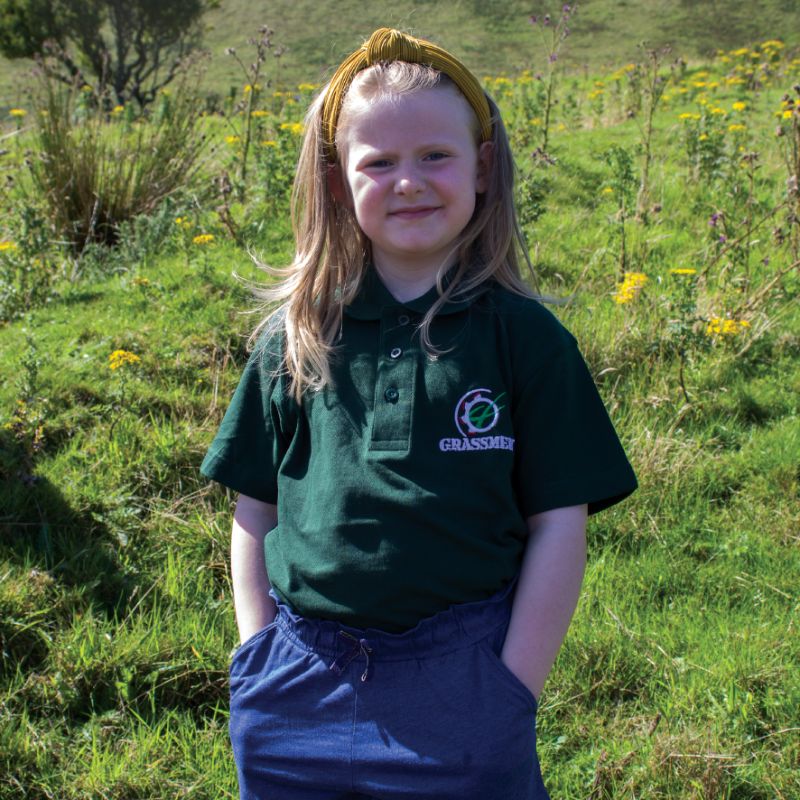 "GRASSMEN" Kids Bottle Green Polo Shirt - Image 3