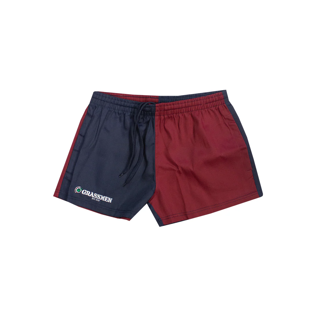 GRASSMEN Burgundy & Navy - Adults Unisex Harlequin Two Toned Shorts