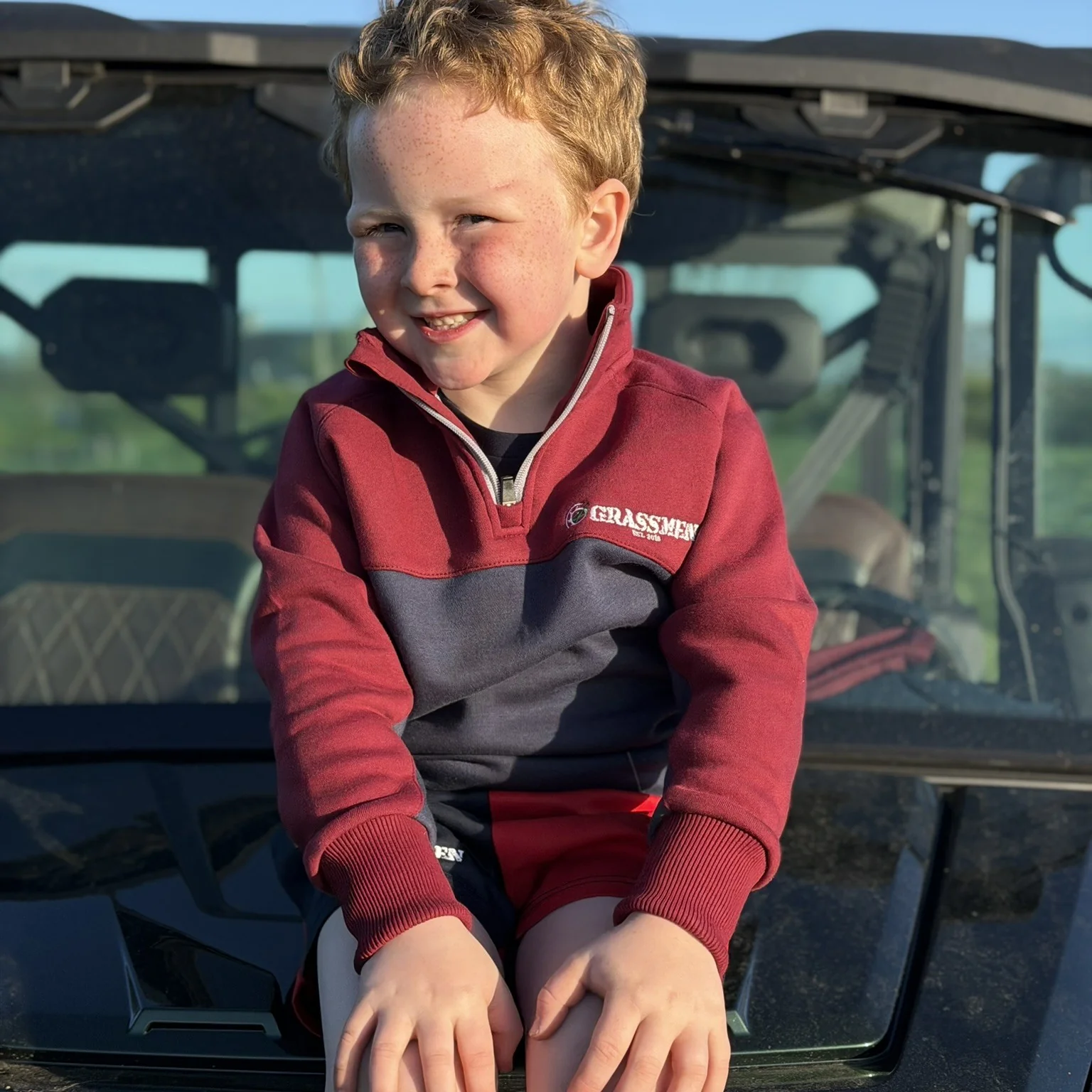 GRASSMEN Burgundy, Navy & White - Kids Unisex Cotton Quarter Zip - Image 3