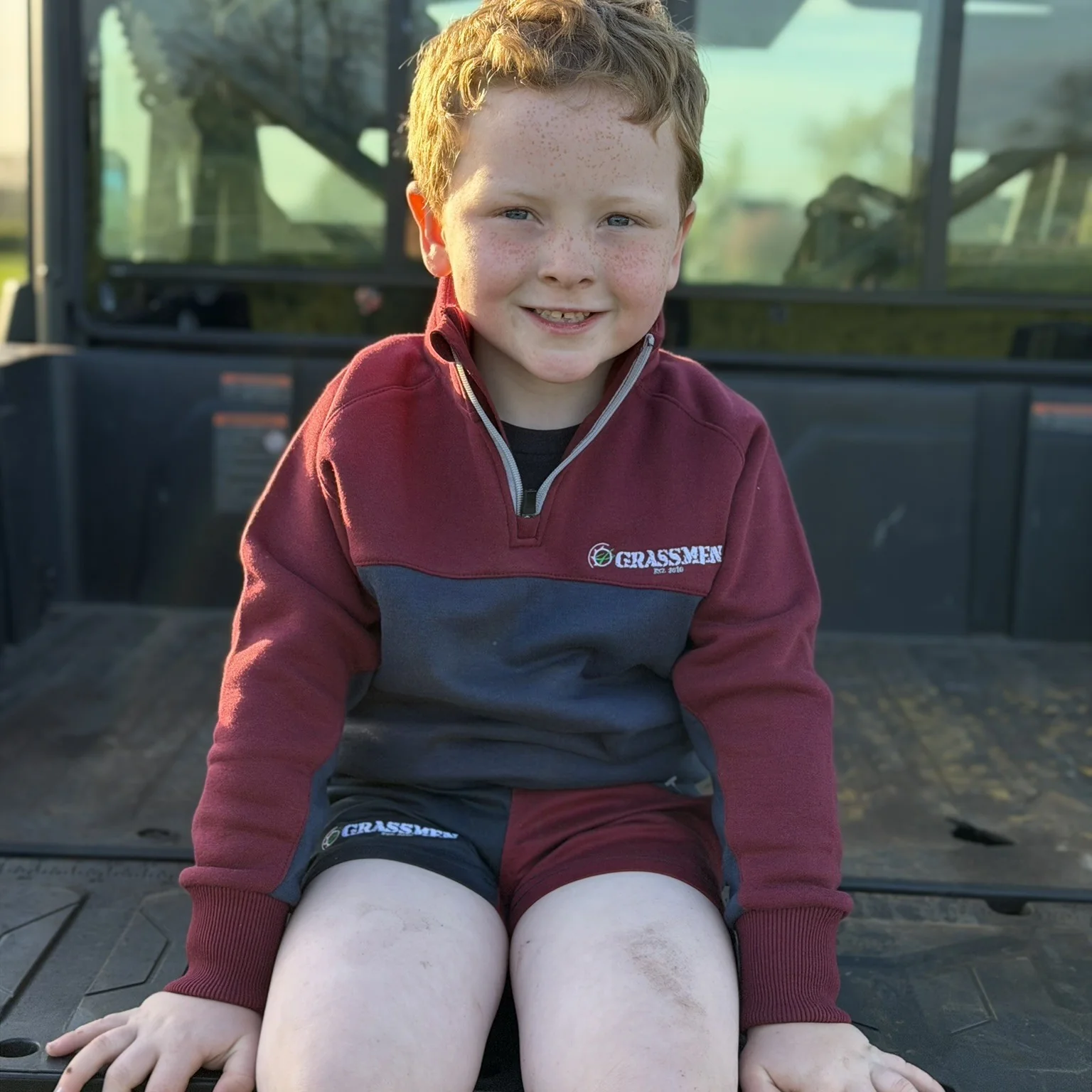 GRASSMEN Burgundy, Navy & White - Kids Unisex Cotton Quarter Zip - Image 6
