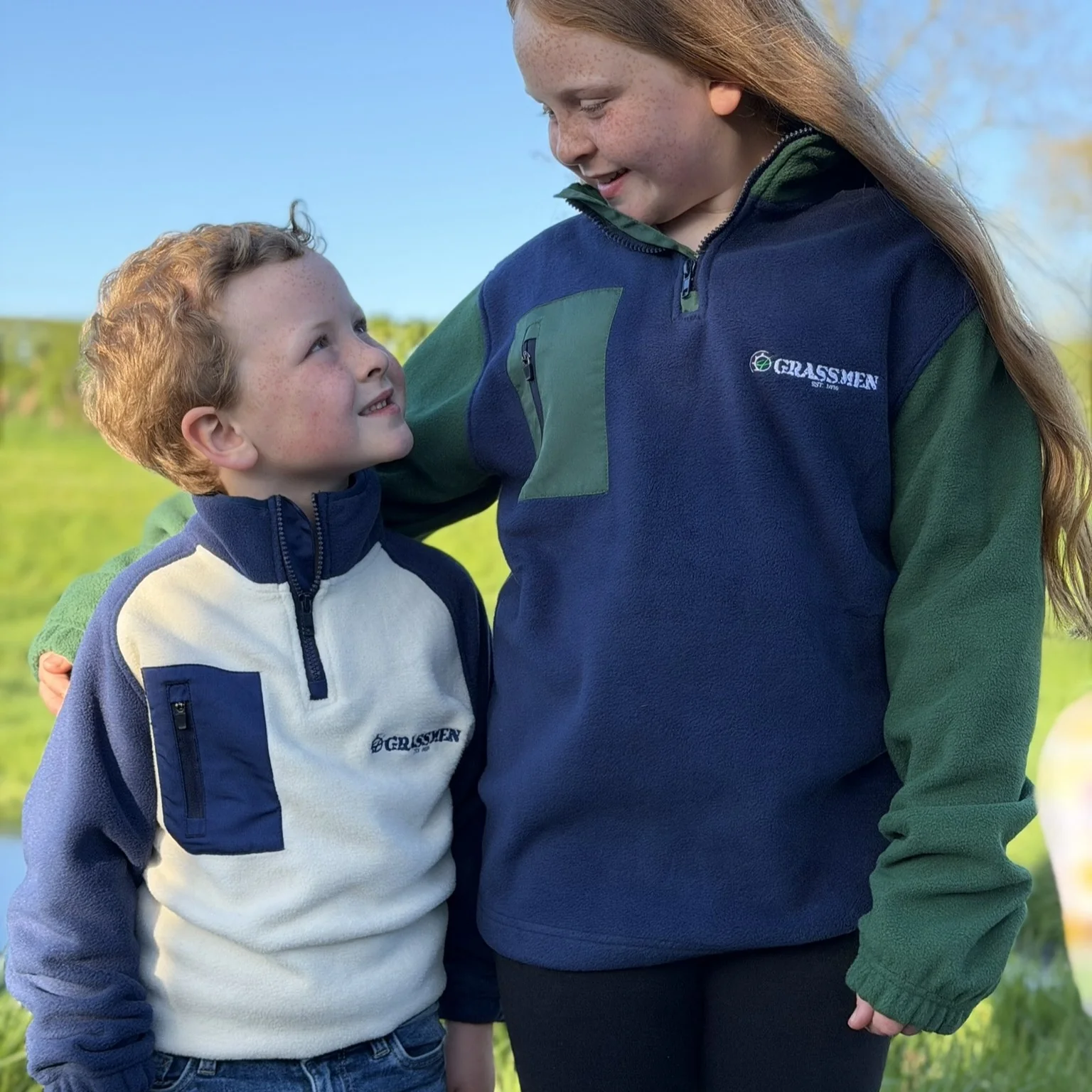 GRASSMEN Cream/Navy Kids Sherpa Quarter Zip Fleece - Image 3