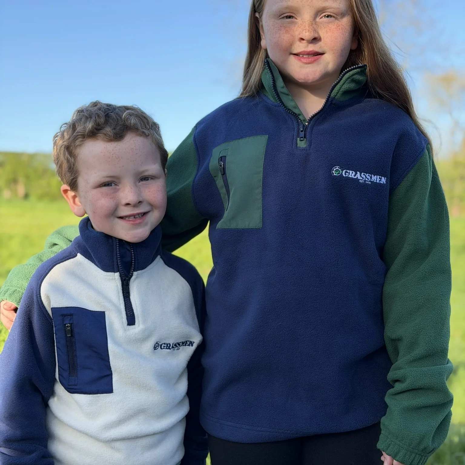 GRASSMEN Cream/Navy Kids Sherpa Quarter Zip Fleece - Image 4