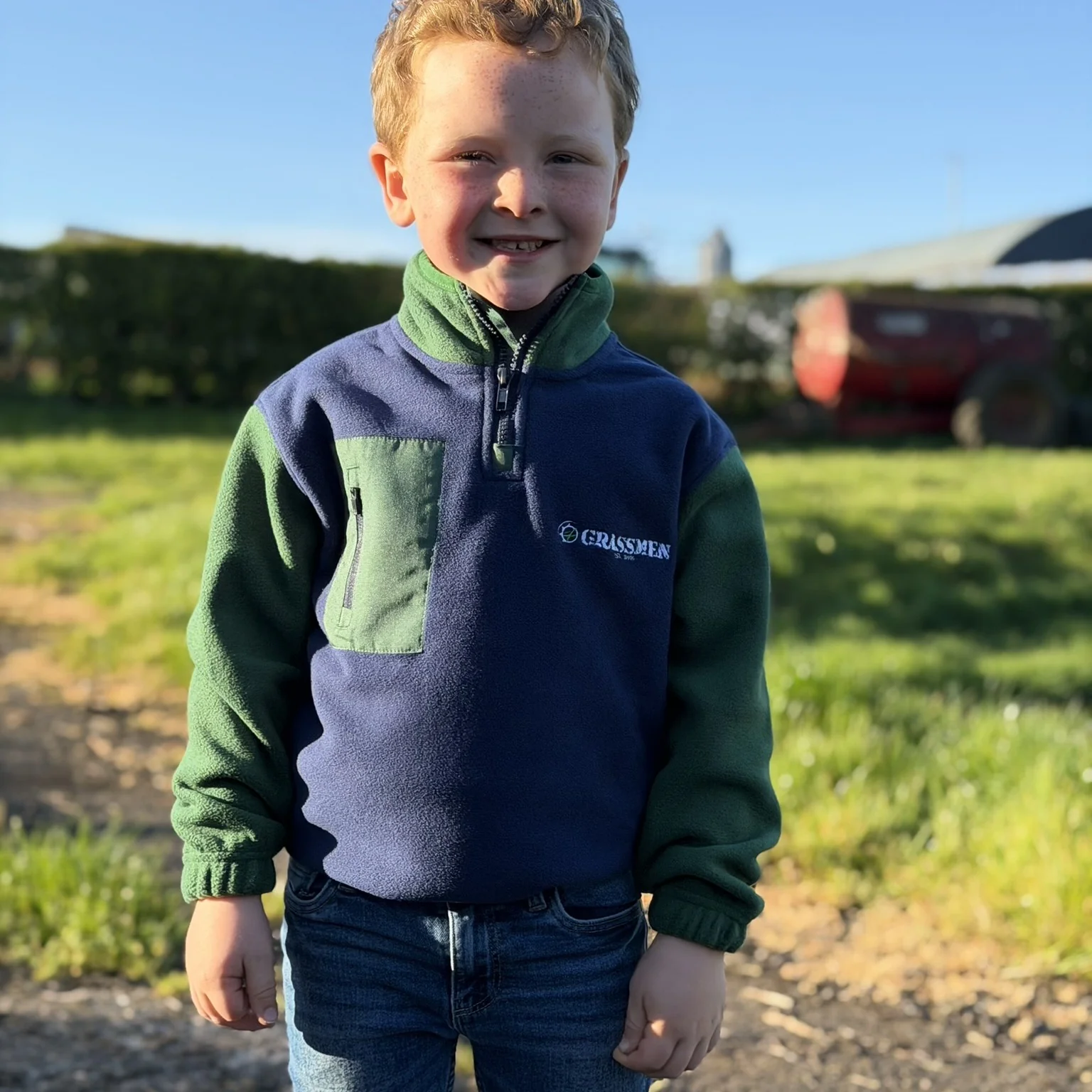 GRASSMEN Green/Navy Kids Sherpa Quarter Zip Fleece - Image 4