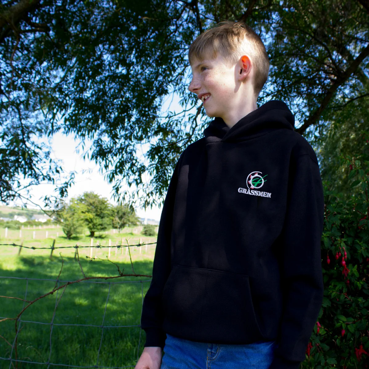 "GRASSMEN" Kids Black Hoodie - Image 4