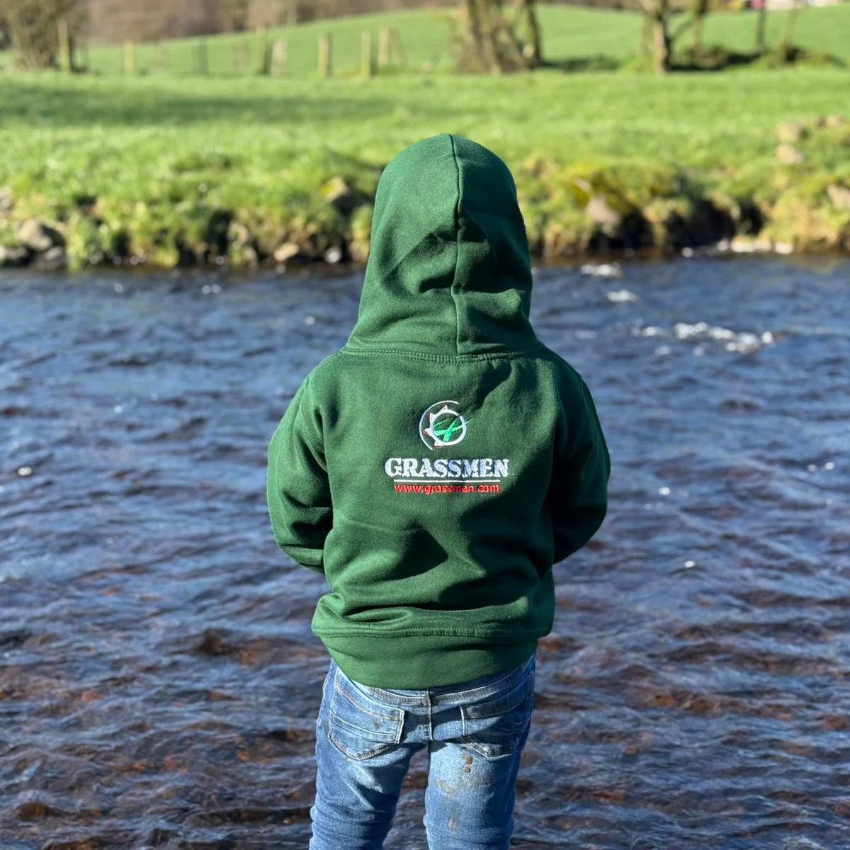 "GRASSMEN" Kids Bottle Green Hoodie - Image 6