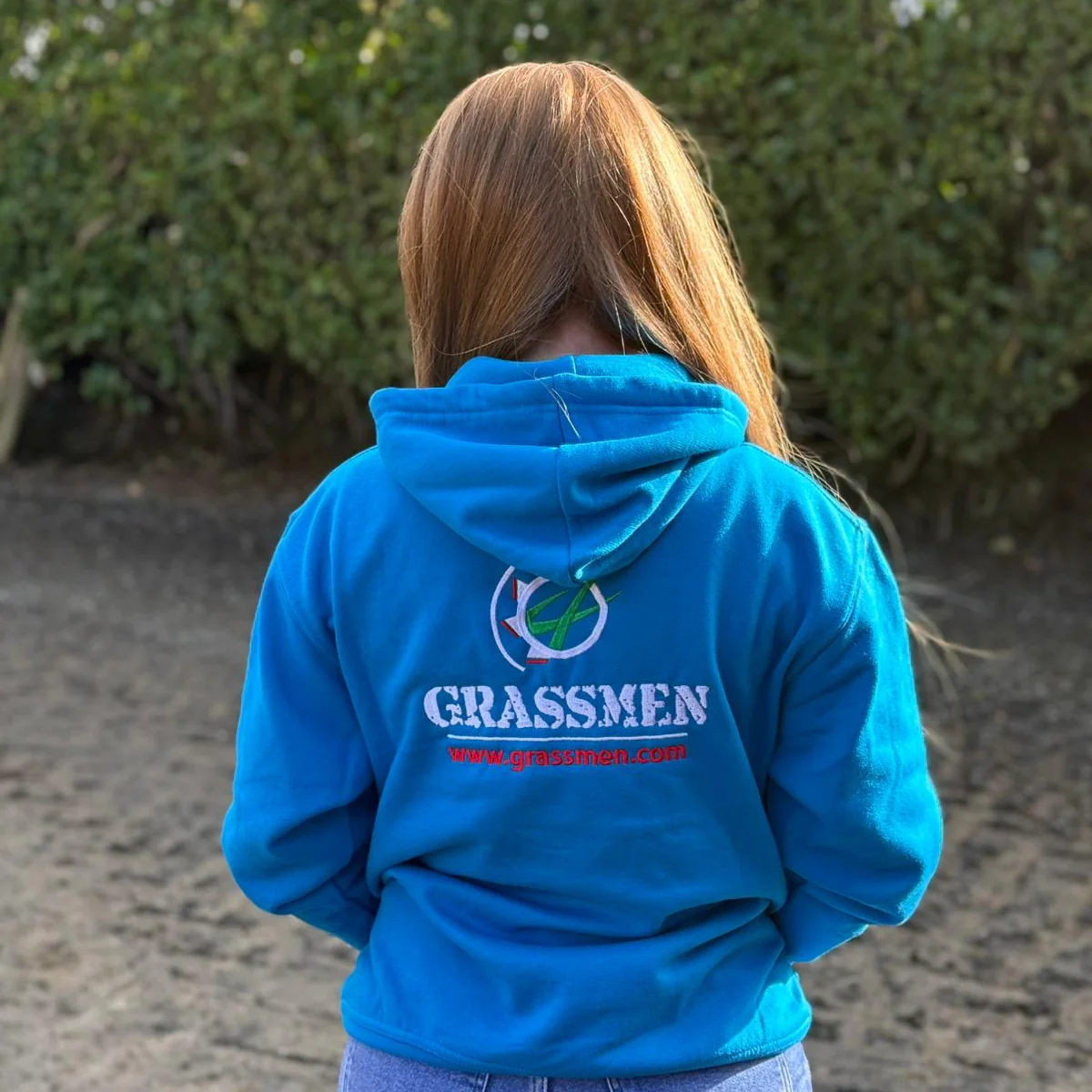 "GRASSMEN" Unisex Adults Electric Blue Hoodie - Image 3