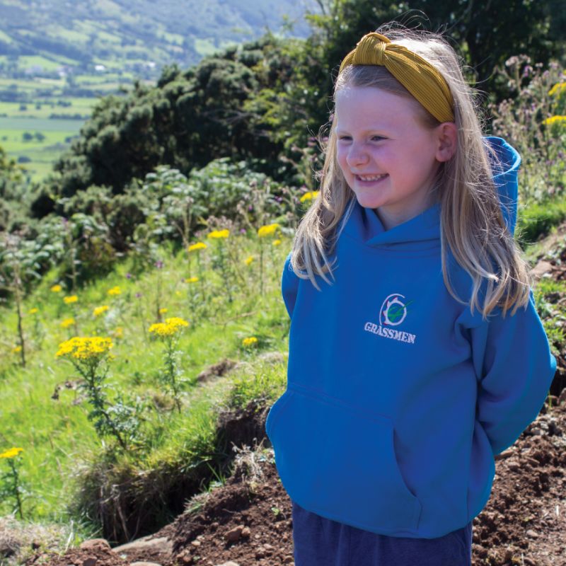 "GRASSMEN" Kids Electric Blue Hoodie - Image 3