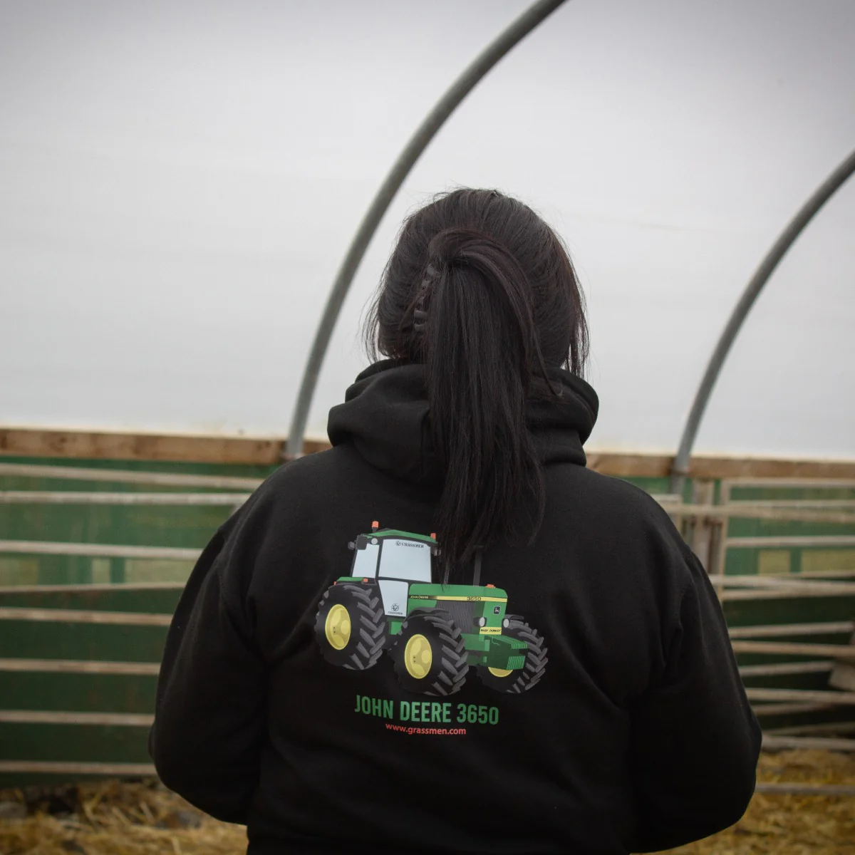 "GRASSMEN" John Deere 3650 Baby Donkey" Unisex Adults Black Hoodie - Image 3