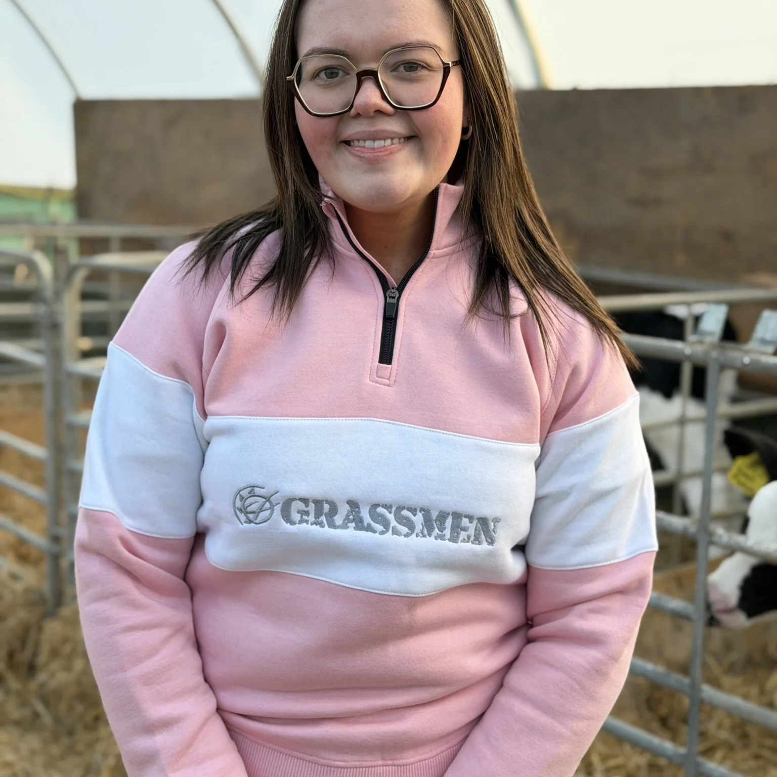GRASSMEN Pink & White - Adults Unisex Cotton Quarter Zip - Image 3