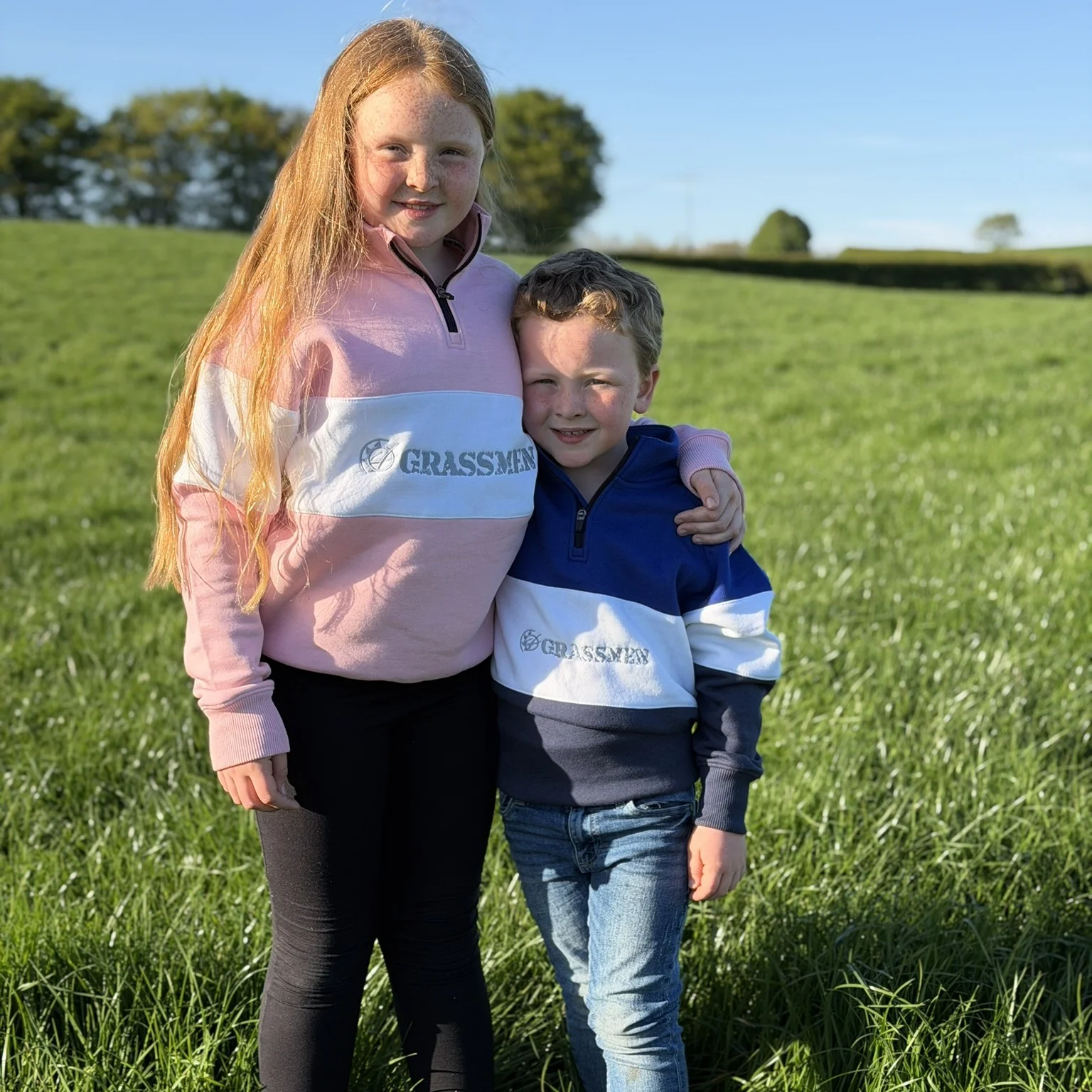 GRASSMEN Pink & White - Kids Unisex Cotton Quarter Zip - Image 3