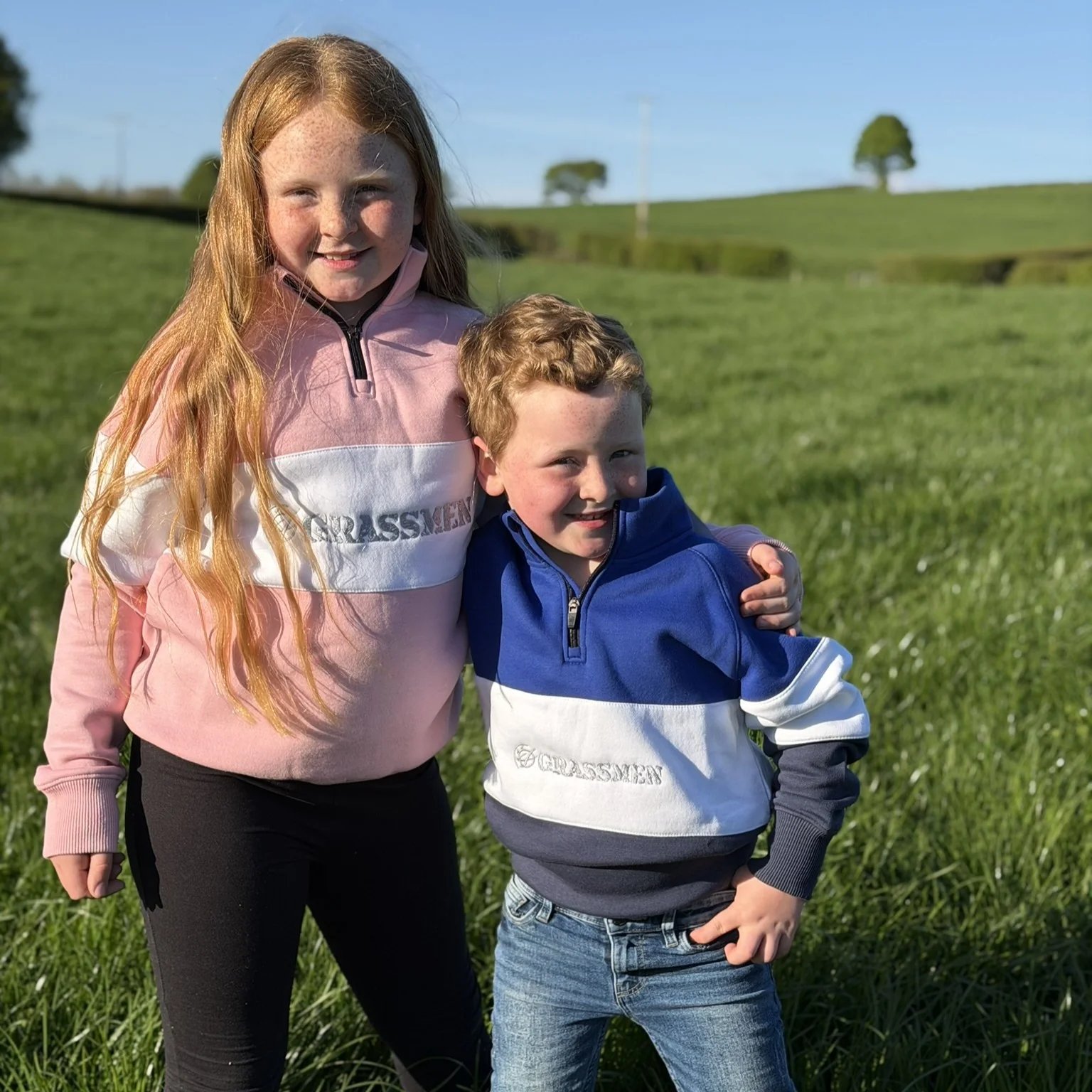 GRASSMEN Pink & White - Kids Unisex Cotton Quarter Zip - Image 5