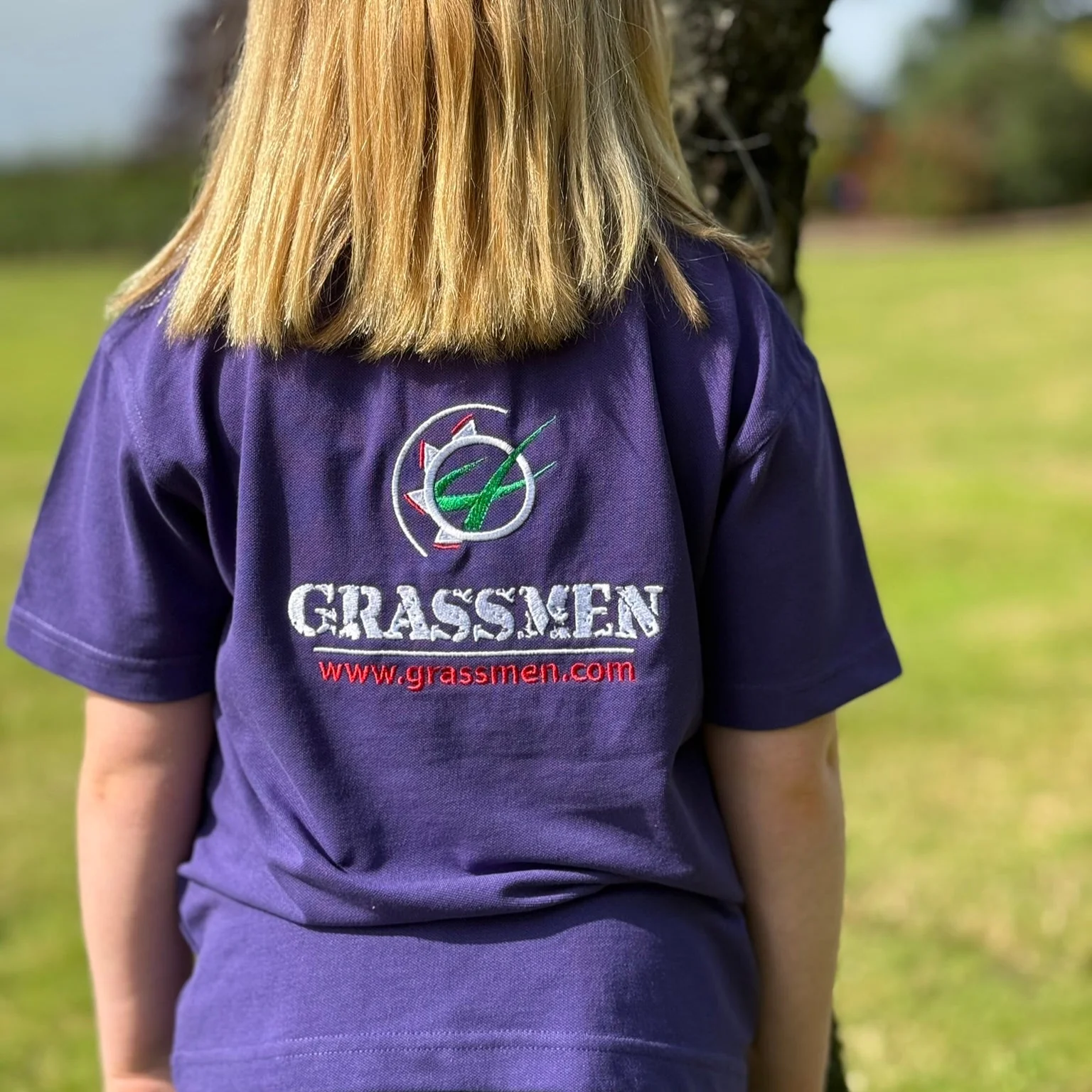 "GRASSMEN" Kids Purple Polo Shirt - Image 4