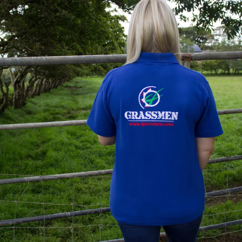 "GRASSMEN"Unisex Adults Royal Blue Polo Shirt - Image 4