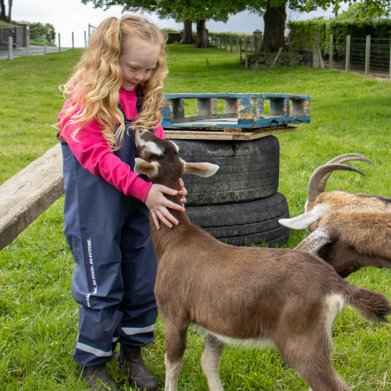 "NO FARMERS. NO FOOD. NO FUTURE" Kids Waterproof Bib & Brace Navy - Image 2
