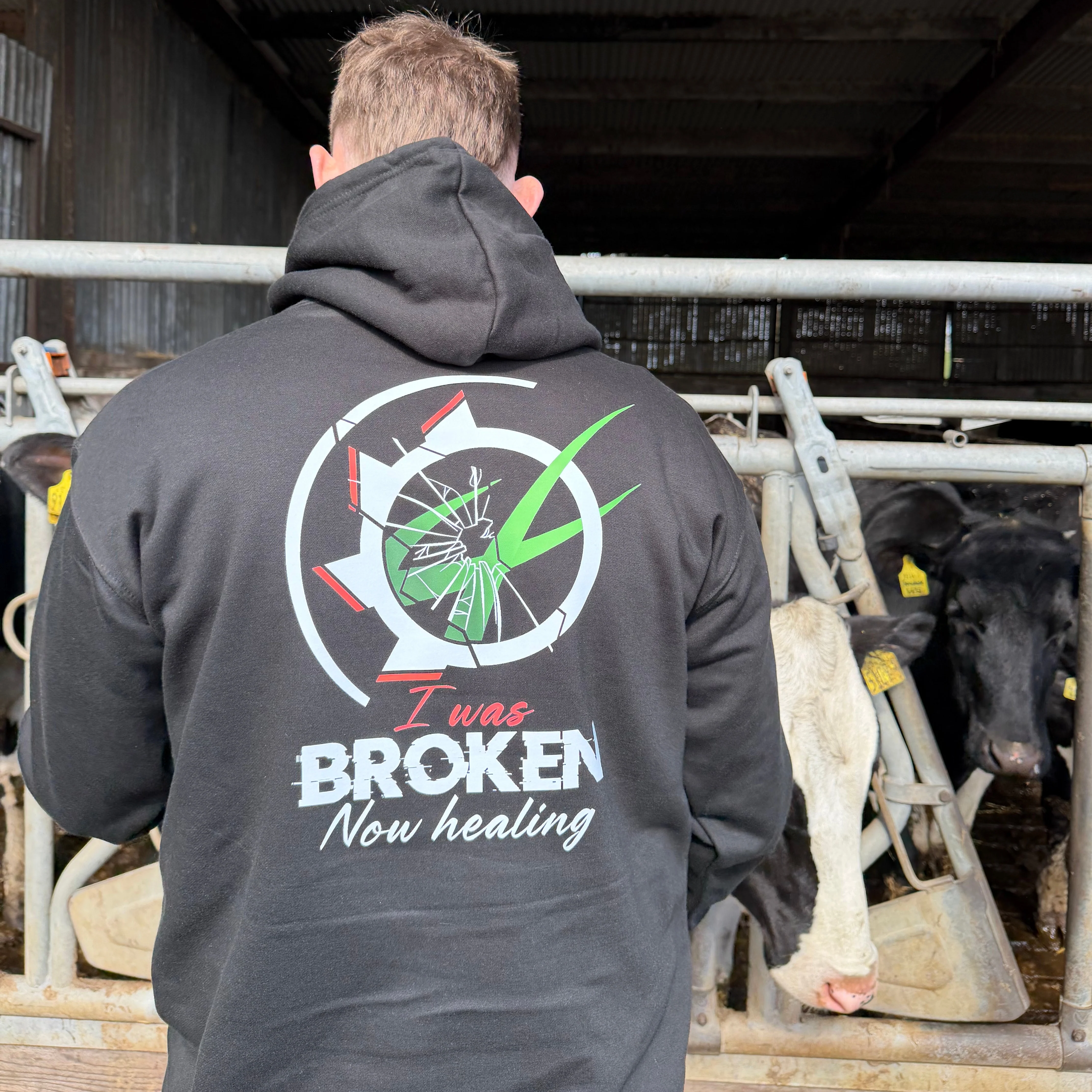 "I was BROKEN now healing" Unisex Adults Black Hoodie - Image 3