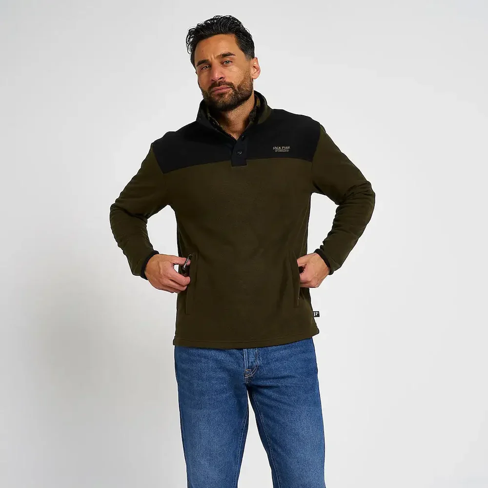 Jack Pyke Men's Snap Neck fleece Top Olive - Image 3
