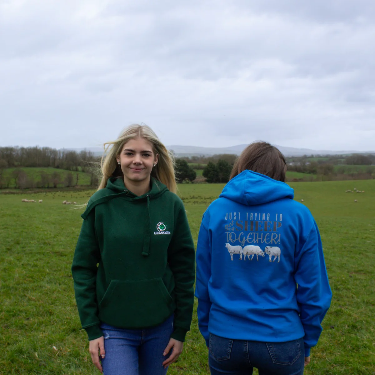 "Just trying to get my sheep together" Electric Blue Unisex Adults Hoodie - Image 3