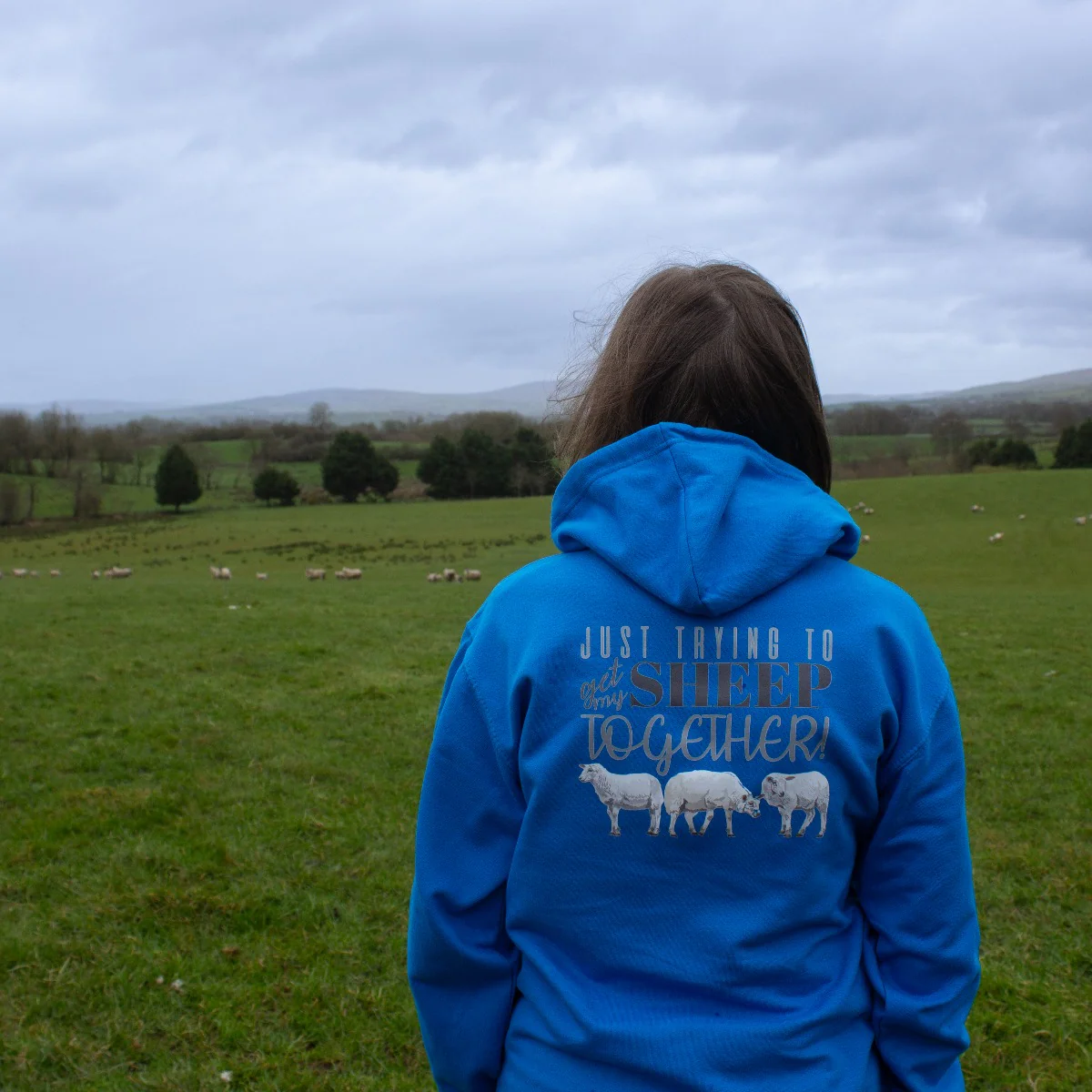 "Just trying to get my sheep together" Electric Blue Unisex Adults Hoodie - Image 4