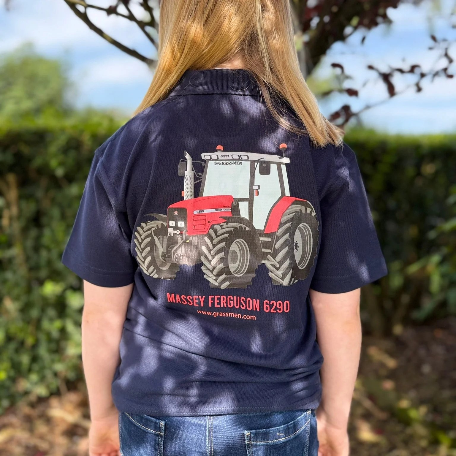 "Massey Ferguson 6290" Kids Navy Polo Shirt DTF Print - Image 6