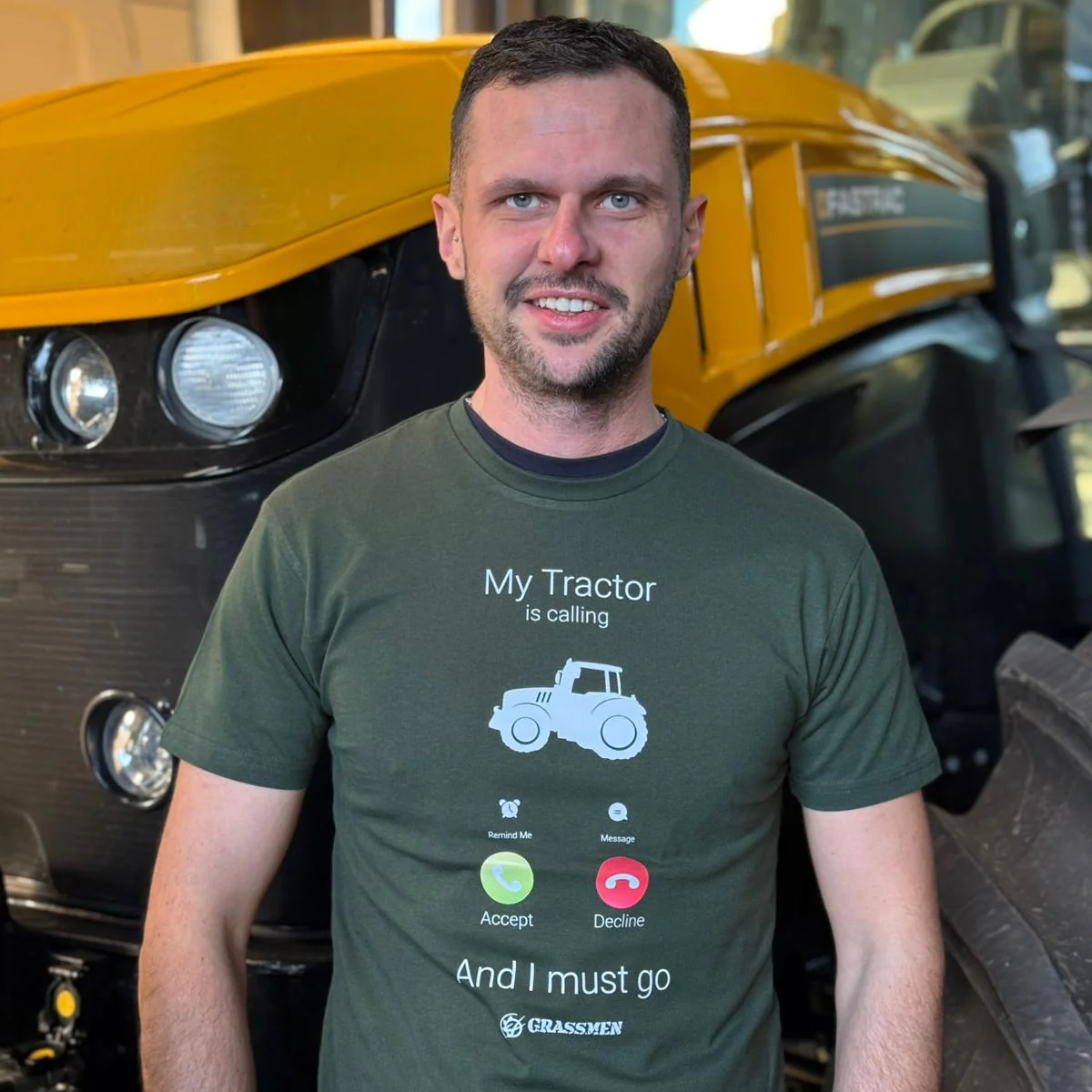 "My Tractor is calling and i must go" Novelty Adults Bottle Green T-Shirt - Image 2