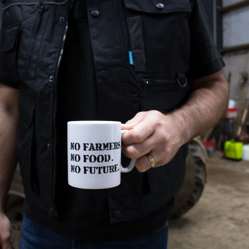 "NO FARMERS. NO FOOD. NO FUTURE." White Ceramic Mug - Image 4