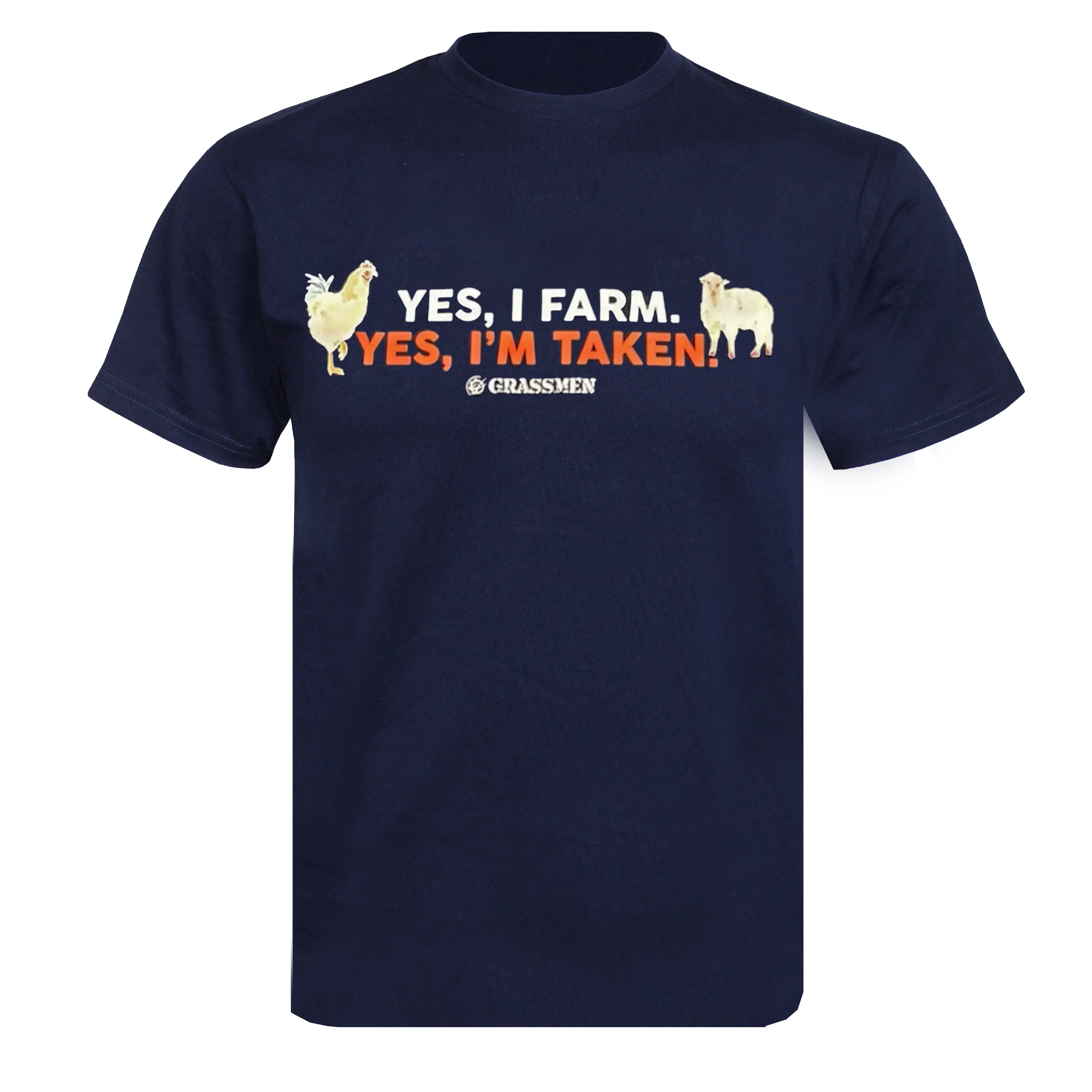 "Yes, I Farm. Yes, I'm Taken." Novelty Adults Navy T-Shirt