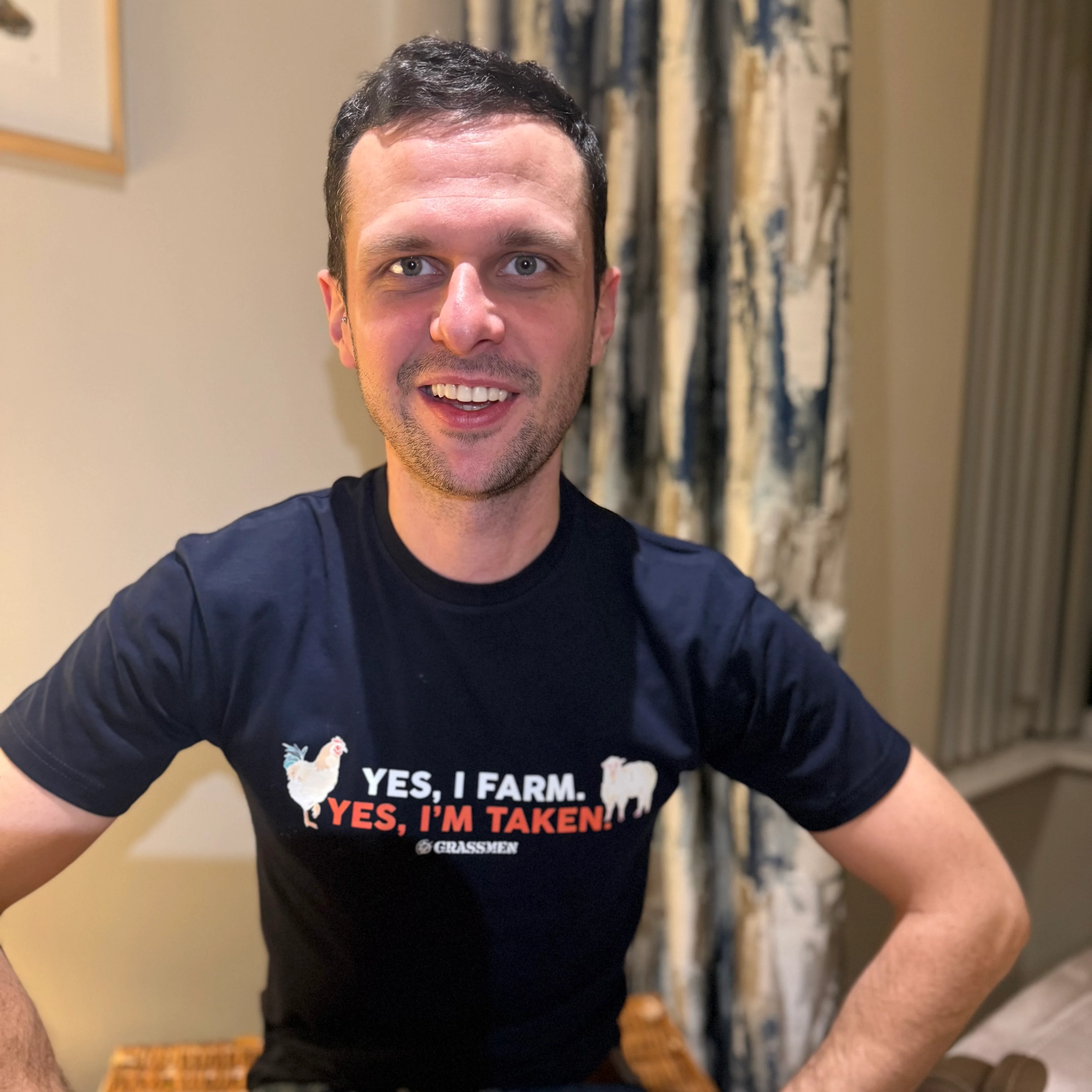 "Yes, I Farm. Yes, I'm Taken." Novelty Adults Navy T-Shirt - Image 2